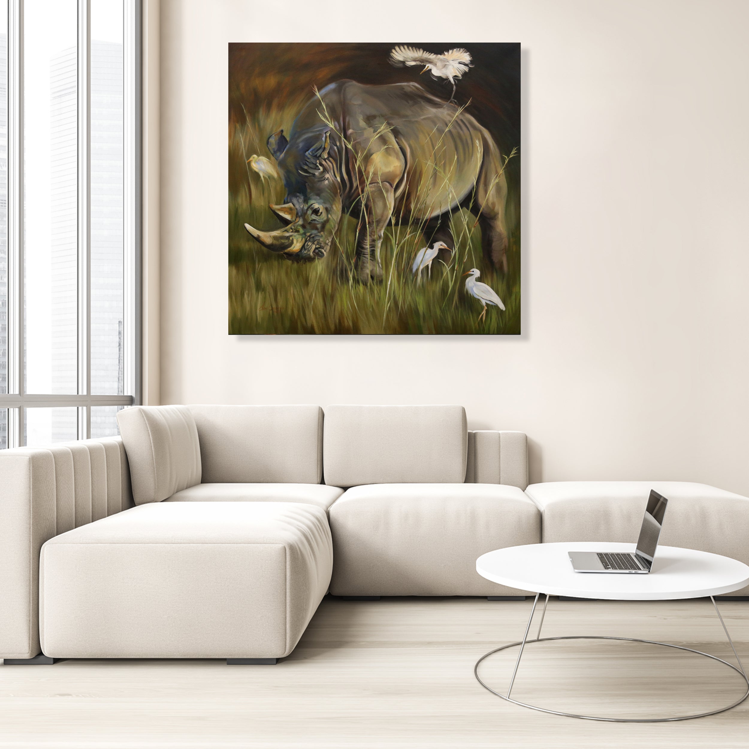 Rhino with Egrets